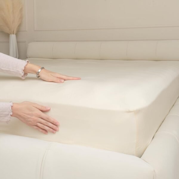 Organic Cotton King Fitted Sheet - Off-White, 100% GOTS Certified Organic Cotton, Breathable, Unbleached, Undyed, All-Natural, Soft, Cooling Sateen Fitted Sheets with Elastic (King - Off White) - Image 3