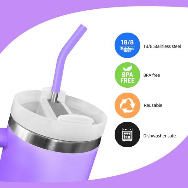 Set of 3 Stainless Steel Straws for 40 Oz Tumbler,For Stanley 40 Oz Tumbler, Reusable Metal Straw with 6 Silicone Tips and 1 Straw Cleaning Brush (Light Pink, Pink, Purple, 40 Straight Straw) - Image 3