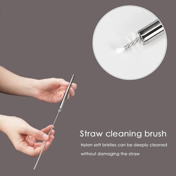 Metal Straws Reusable，Collapsible Stainless Steel Straw，Cruise Ship Essentials，Equipped with Silicone Straw Tip，Cleaning Brush and Keychain，Easy to Carry and Clean（Red） - Image 3