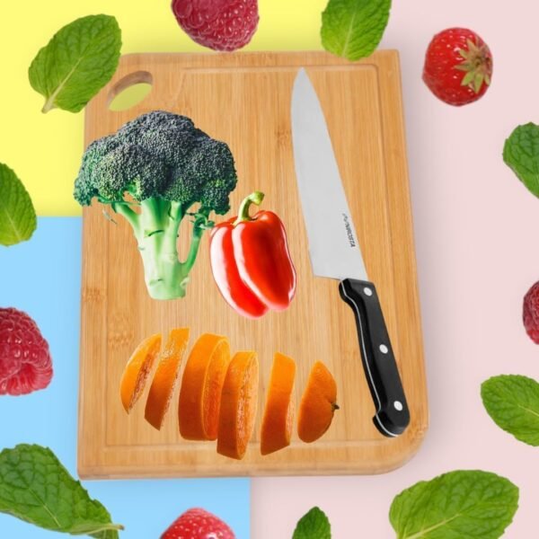 Wooden Chopping Board for Kitchen Bamboo Cutting Board & Serving Board Thick Chopping Board for Meat Veggies Easy Grip | Pack of 1 (14 x 11 Inch) - Image 2