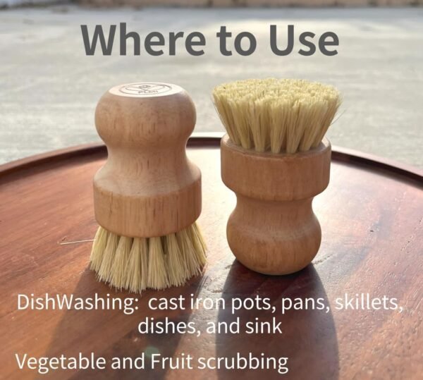 Wooden Dish Brush and Natural Loofah Sponge (2 inches) Sets, 3Pcs, Sisal Dish Brushes, Eco-Friendly Natural Dish Washing Brush for Dishwashing Cast Iron Pots Pans Skillet Vegetables Sink, Set of 3 - Image 2