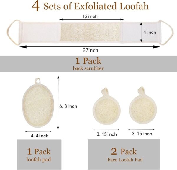 Loofah Sponge Exfoliating Body Scrubber(4 Pack), Zenidoo Natural Loofah Face Pad Bath Shower Body Scrubber for Women and Men, Made with Eco-Friendly and Biodegradable Luffa Pads,Large Size - Image 4