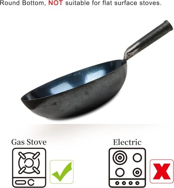 臻三环 Chinese Hand Hammered Iron Woks and Stir Fry Pans, Non-stick, No Coating, Less Oil, 章丘铁锅，Carbon Steel Pow (seasoned 30CM) - Image 2