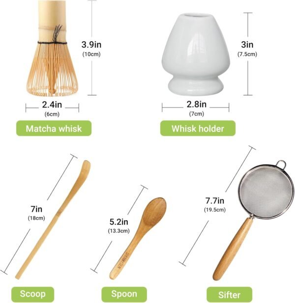 Bamboo Matcha Whisk Set -Matcha Whisk (Chasen),Whisk Holder(White),Sifter,Tea Scoop and Tea Spoon - Image 4