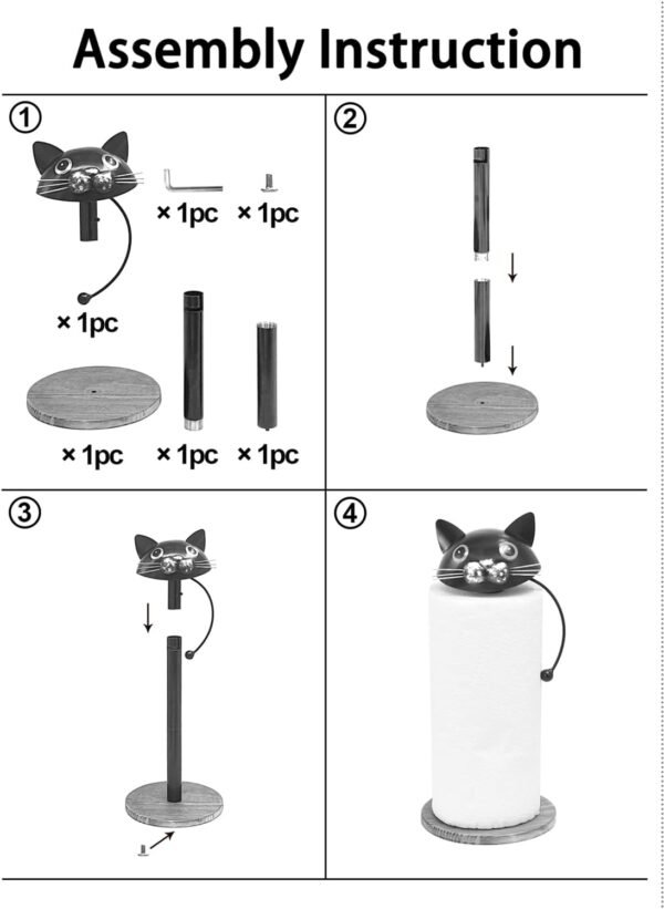 Paper Towel Holder - Black Cat Paper Towel Holder Countertop for Kitchen Dining Table Home Decor, Perfect for Cat Lovers (Black Cat) - Image 5
