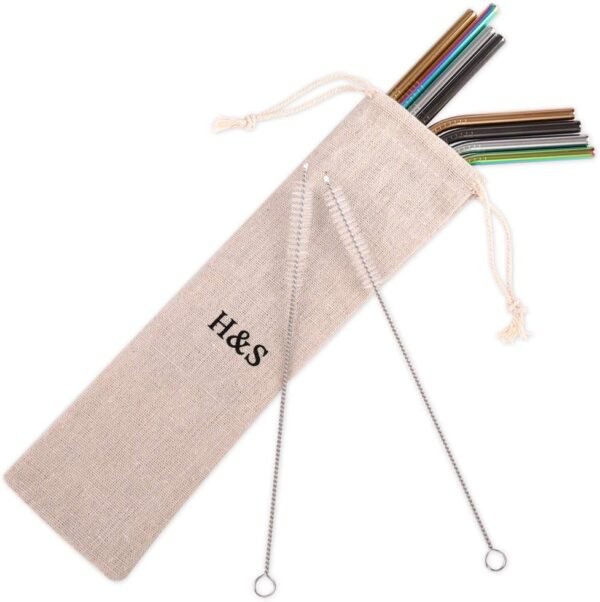 H&S Reusable Metal Straws for Drinking - 8pcs - Multi Colored Stainless Steel Straw Set - With Cleaner Brush & Pouch - Image 5