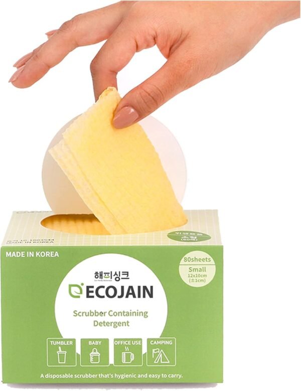 Disposable Scrub Sponge Contains Dried Detergent / Portable Pouch/ Small Size(12cmX10cm ±2cm),80Sheets / Cleaning Dishes Anytime,Anywhere / Portable Pre-soaped Wipe / No Need Detergent Yellow