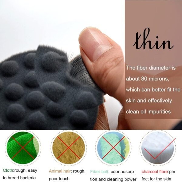 Manual Facial Cleansing Brush-Bamboo Charcoal Fiber Bristles and Wooden Handle-Skin Cleanser & Scrubber for Applying Face Mask, Acne Washing, Daily Deep Pore Cleaning - Image 3
