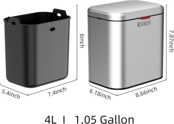 1.05 Gallon Kitchen Compost Bin for Counter Top or Under Sink, Inner Bucket,Stainless Steel Hanging Small Trash Can with Lid for Kitchen/Cupboard/RV (Silver) - Image 6