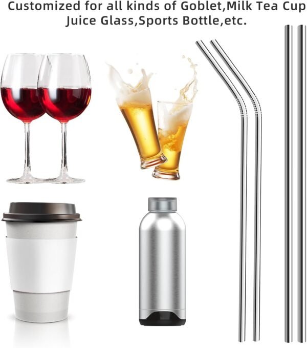 8 Pack Reusable Stainless Steel Straws, 2 Straw Cleaning Brushand 4 Silicone Tips with 1 Travel Case, Metal Straws for Smoothies Tumblers Cocktail MilkShake - Image 3