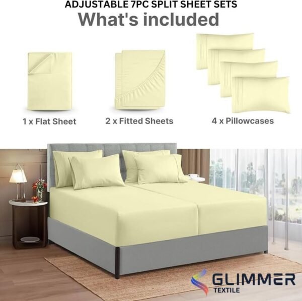 100% Organic Cotton| 1000tc| Split Queen Size 7pcs Sheet Set| Comfy & Very Soft| Comfort Like Hotel| Luxury Bed Sheets for Men & Women| deep Pocket 12 inch| Wrinkle Free| Ivory - Image 5