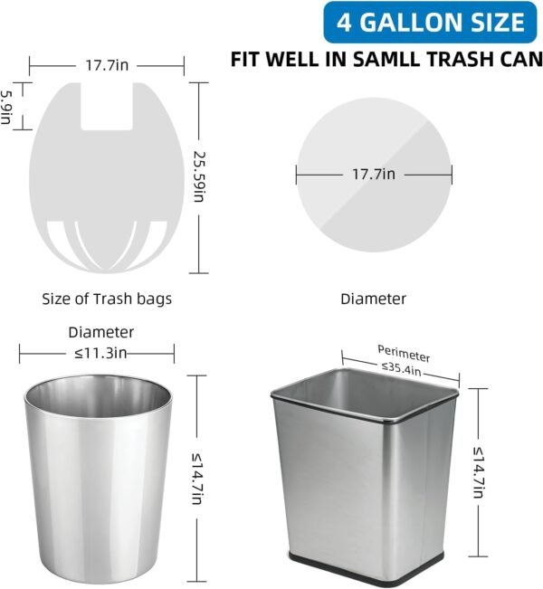 Trash-Bags Kitchen-Bathroom 4 Gallon Small-Garbage Bag - Unscented Multiple Colors With Handle 200 Count Plastic Car Recycling Can Liners Outdoor Yard Office Yard Eco Friendly Strong Acqkunlo - Image 2