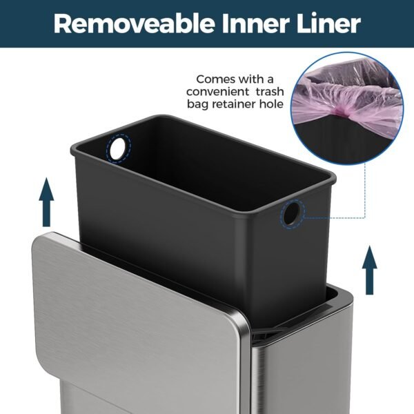 Stainless Steel Hanging Trash Can with Lid and Inner Bucket, 2 Gallon Kitchen Compost Bin for Counter Top, Under Sink or Wall Mount, Small Garbage Can for Cupboard/Bathroom/Bedroom/RV - Image 5