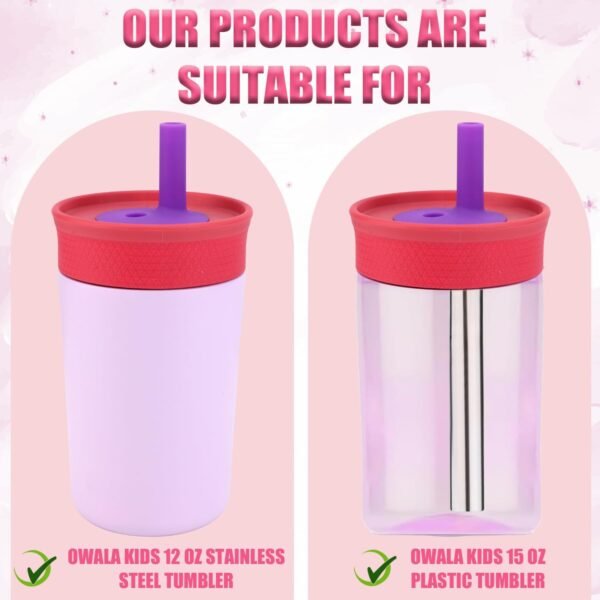 4pcs Metal Straw for Owala Kids 12 OZ Stainless Steel Tumbler, Reusable Stainless Steel Replacement Straws with 2pcs Cleaning Brushes Compatible with Owala 15 OZ Plastic Tumbler Water Bottle - Image 3