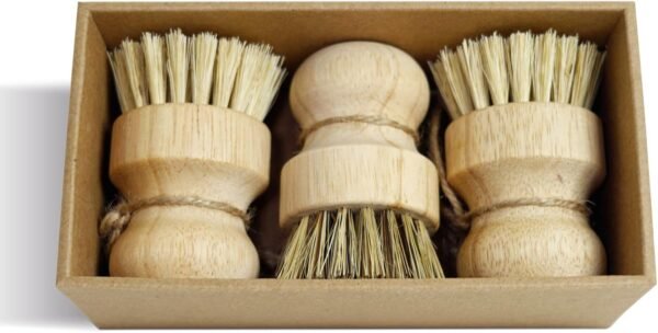 3PCS Bamboo Scrub Dish Brushes for Kitchen-Delicate Natural Washing Brush, can be Used to Clean Iron pots, Plates and Some Vegetables and Fruits Surface, is a Good Choice for Home Kitchen Clean.