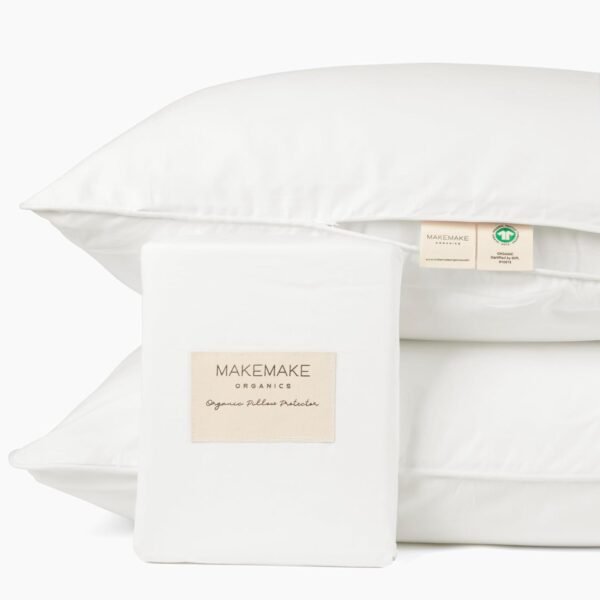 Makemake Organics Organic Cotton Pillow Protector (Set of 2) GOTS Certified Organic Pillow Cases Zippered Breathable Barrier Fits Standard (20x26, Pearl White)