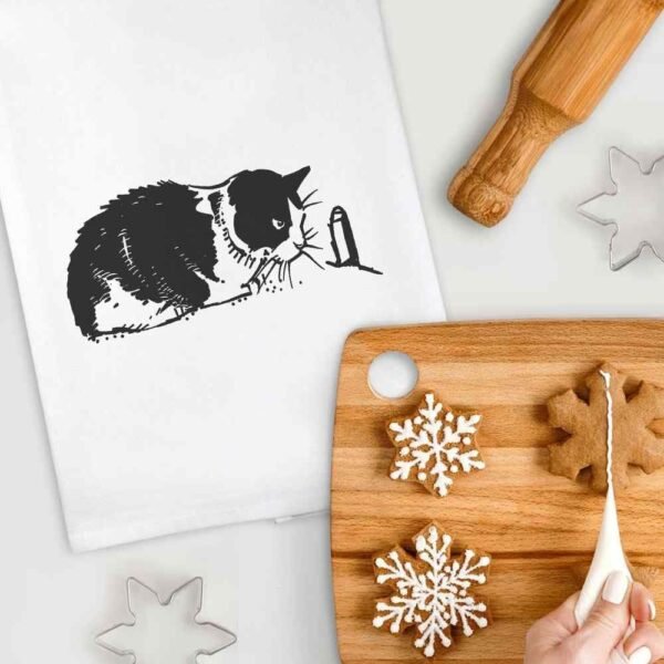Azeeda 'Cat & Mouse Hole' White Cotton Tea Towel/Dish Cloth (TW00013406) - Image 5