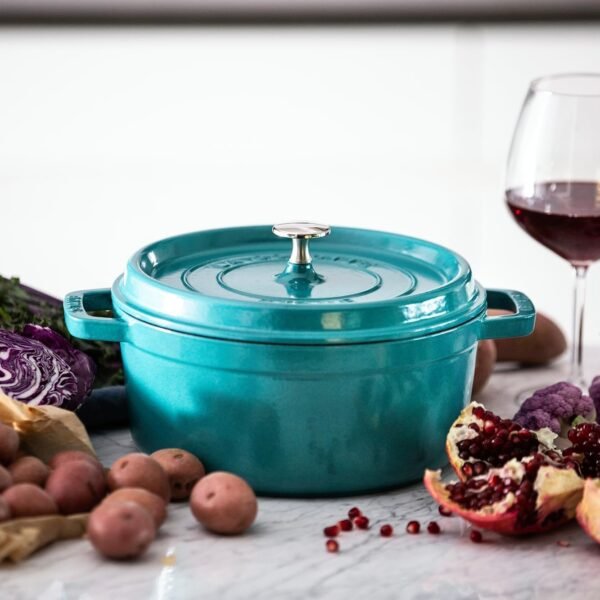 Staub Cast Iron 4-qt Round Cocotte - Turquoise, Made in France - Image 4