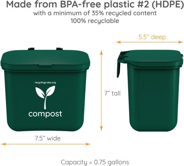 Small Green Compost Bin Container for Hanging on Kitchen Trash Container - Image 5