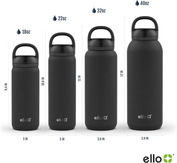 Ello Cooper 32oz Stainless Steel Water Bottle with 2 Lids Chug and Straw | Leak Proof | Double Walled and Vacuum Insulated | Built in Carry Loop | Dishwasher Safe | Gray - Image 5