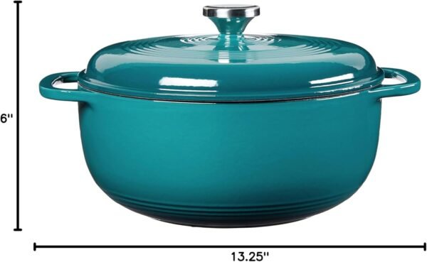 Lodge 6 Quart Enameled Cast Iron Dutch Oven with Lid – Dual Handles – Oven Safe up to 500° F or on Stovetop - Use to Marinate, Cook, Bake, Refrigerate and Serve – Lagoon - Image 7
