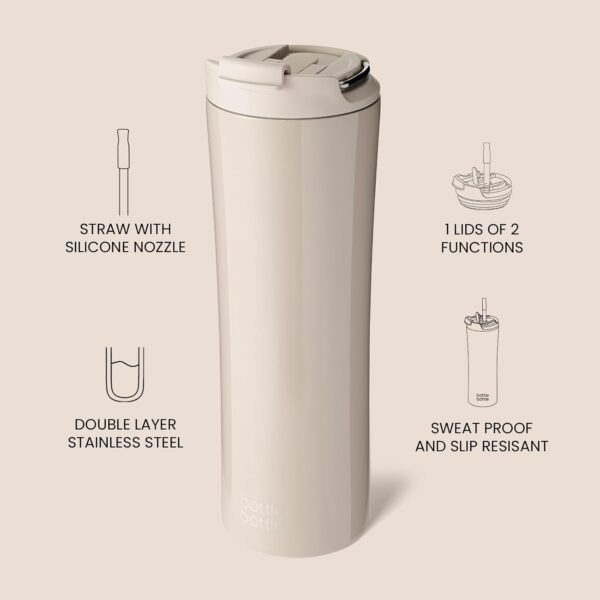 BOTTLE BOTTLE Insulated Water Bottle Coffee Tumblers with Dual-use Lid and Straw Double Walled Iced Travel Coffee Mug for Woman and Man 24oz Stainless Steel Tumbler with Handle - Image 4