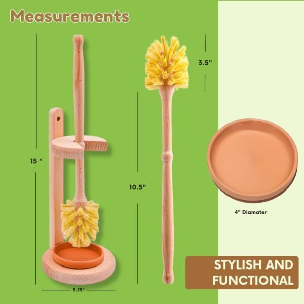 Beechwood Toilet Brush with Natural Tampico Bristles, Plastic Free Toilet Brush with Ceramic Dip Tray, Eco Friendly Toilet Brush, Zero Waste Wooden Toilet Brush and Holder Set - Image 4