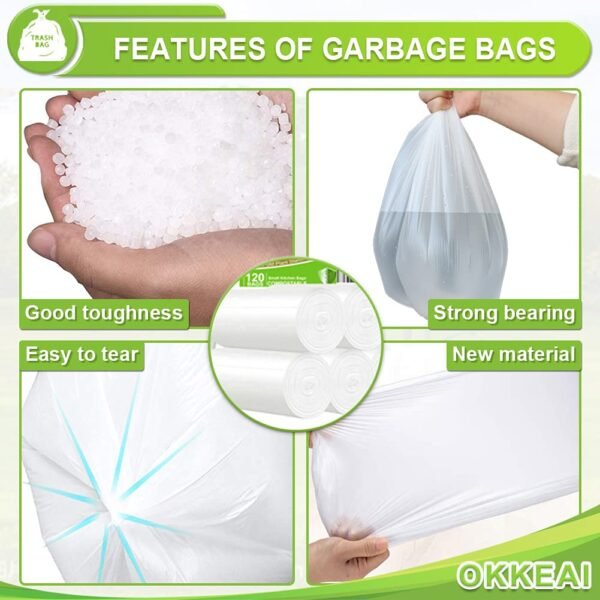 OKKEAI 4-5 Gallon Trash Bags Small Garbage Bags Bathroom Trash Can Bags150 Counts Wastebasket Liners for Office Kitchen,White,Fits 15-20 Liter Bins - Image 3