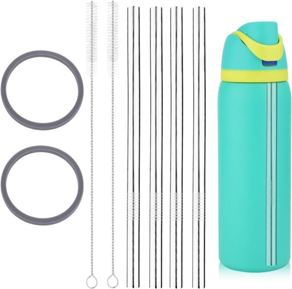 8pcs Metal Straw Replacement for Owala Water Bottle 40oz with 2 Straw Cleaning Brushes and Washers Gasket, Reusable Stainless Steel Straw Seal Ring Compatible with Owala Water Bottle Accessories Part