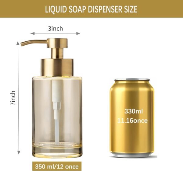 Enra Thick Glass Soap Dispenser with Stainless Steel Pump,12oz Gold Bathroom Hand Liquid Soap Dispensers,Lotion Dispenser,Soap Dispenser for Bathroom,Kitchen - Image 4