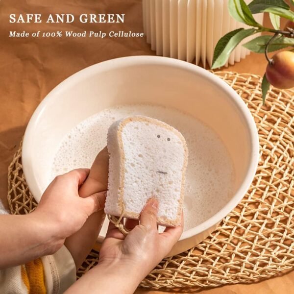 Biodegradable Cellulose Compressed Sponges, Bread Cat Paw Lemon Kitchen Wood Pulp Cleaning Sponges, Cute Natural Non-Scratch Scrub Sponges - 3 Packs - Image 4