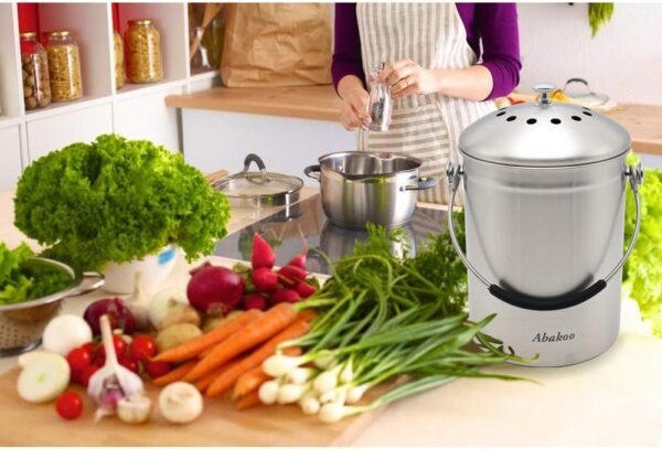 Abakoo Stainless Steel Compost Bin for Kitchen Countertop Compost Bucket Kitchen Pail Compost with Lid 1.3 Gallon-Includes 4 Filters - Image 6