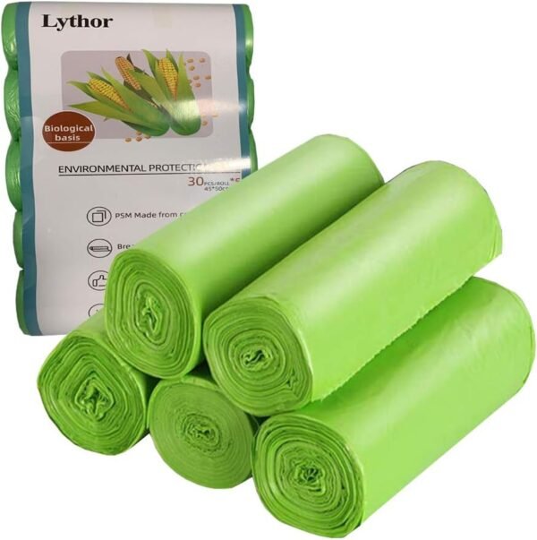 Compostable Trash Bags, 2.6 Gallon Small Disposable Compost Bags 150 Count Garbage Bags Made from PSM Starch-Based for Kitchen Bathroom Bedroom Office Trash Can