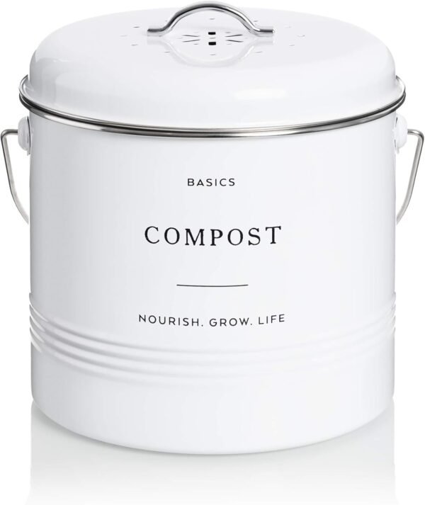 D'Lifeful Kitchen Compost Bin - 1.3 Gallon Countertop Compost Bin with Lid - Farmhouse Kitchen Composter with 6 Smell-Absorbing Charcoal Filters - Eco-Conscious and Easy to Clean Compost Bucket -White - Image 9