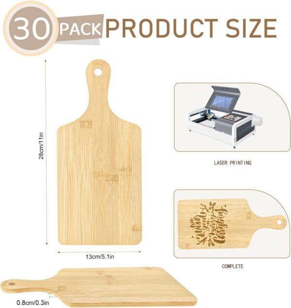30 Pcs Cutting Boards with Handle 11" x 5" Wood Chopping Board Bulk Charcuterie Wooden Boards Laser Engraving Serving Tray Bulk for DIY Christmas Wedding Housewarming Gift Cooking Decor (Bamboo) - Image 2