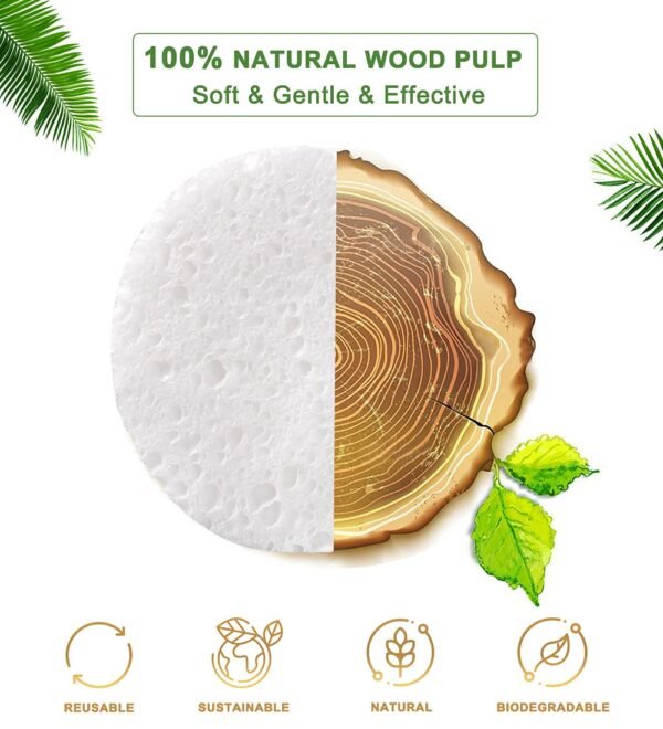 50-Count Compressed Facial Sponges for Daily Cleansing and Gentle Exfoliating, 100% Natural Cellulose Spa Sponge Perfect for Removing Dead Skin, Dirt and Makeup - Image 2