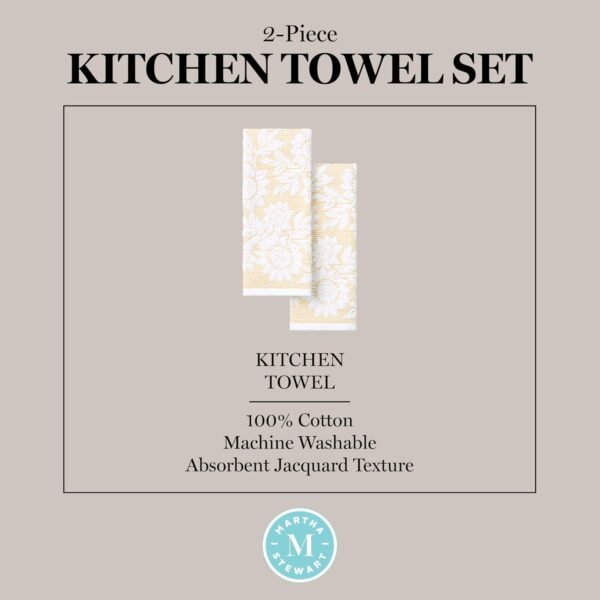 Martha Stewart Woodland Harvest Jacquard Sunflowers Kitchen Towel 2-Pack Set, 100% Cotton with Absorbent Honeycomb Texture, Decorative Kitchen Towels, Yellow, 16"X28" - Image 5