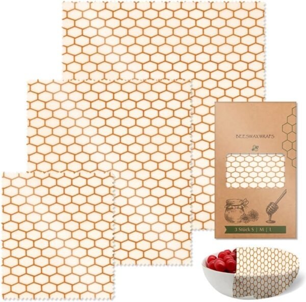 Multipurpose Beeswaxs Food Wraps Set of 3 Reusable Sturdy Cotton Storage Sheets Home Accessory for Kitchen Freshness (2)