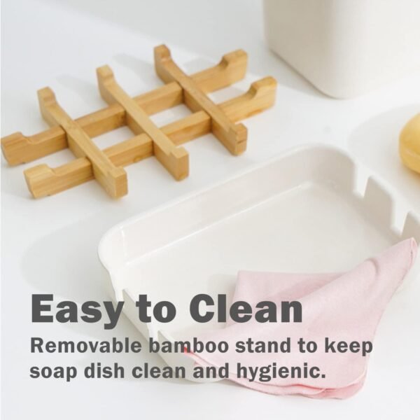 Bamboo Soap Dish, Bar Soap Holder Self Draining Soap Dishes for Shower Bathroom Kitchen Sink, Eco-Friendly Wooden Soap Savers Drainage Soap Holder Bathroom Accessories (White) - Image 4