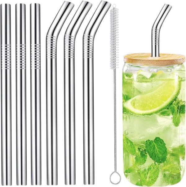 Jumbo Smoothie Straws Stainless Steel, Set of 6 Metal Milkshake Straws 0.4" Wide 10.5" Long Straws, Long Lasting & Food Grade, Metal Straws Reusable for Smoothie, Milkshake, Beverage