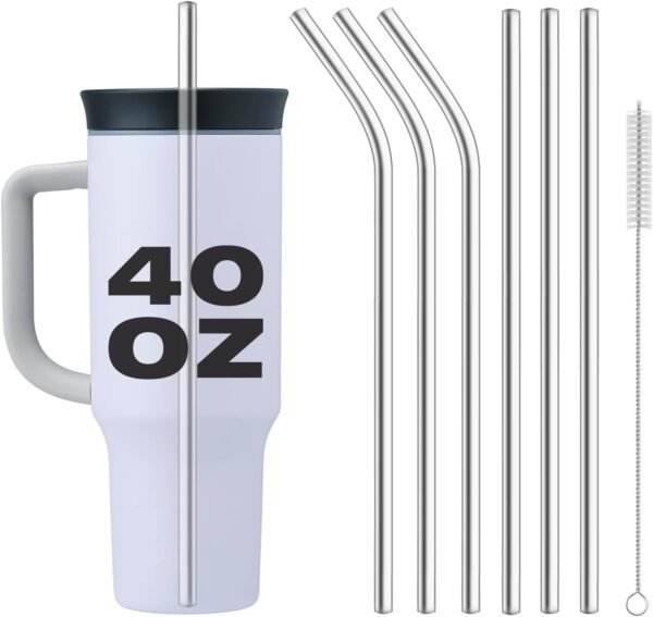 Stainless Steel Straws for Owala Insulated Bottle 40oz Tumbler 6x Metal Replacement Straws with Cleaning Brush for Owala 40oz Long Straws Reusable Drinking Accessories