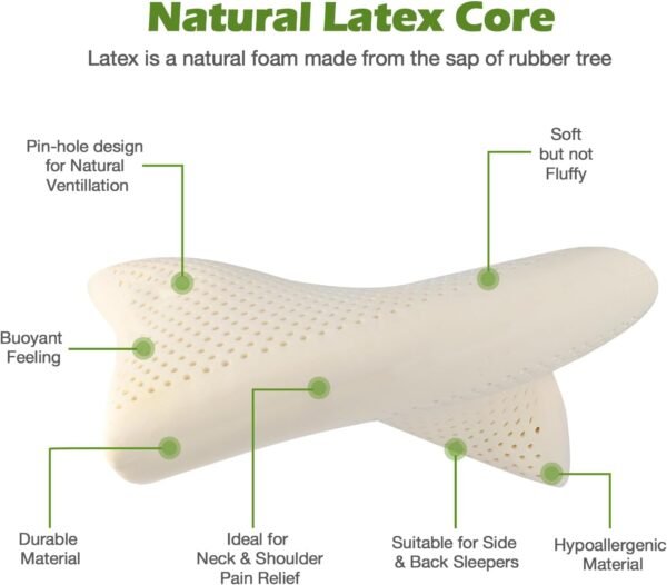 Low Profile Latex Pillow with Washable Organic Cotton Cover | No Plastic | Not Too Soft | Suitable for Back and Side Sleepers and as Travel Pillow - 1 Piece (Standard - 23.62"x15.75"x4.75") - Image 2