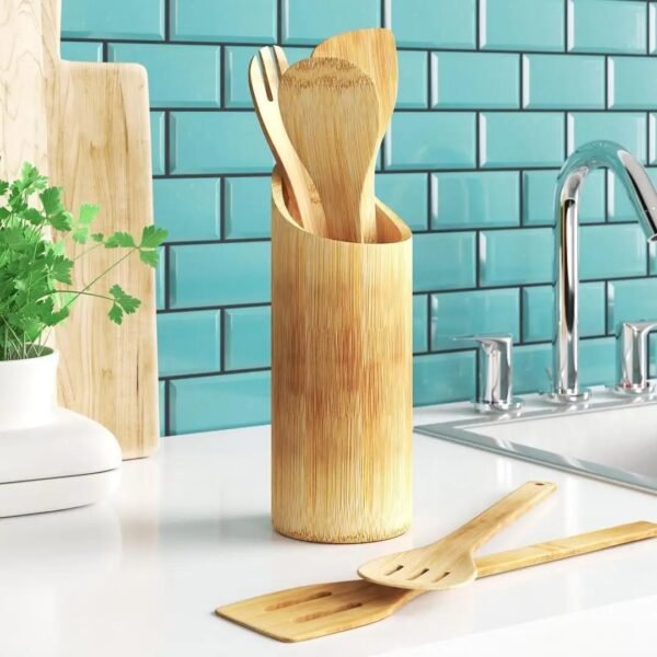 6-Pcs | Kitchen Utensil Set Wooden Cooking Spoons - Wooden Spatula Natural and Durable Wooden Spoons -Bamboo Wooden Spoons for Cooking - Bamboo Cooking Utensils Set - Bamboo Spatula for Home - Image 3