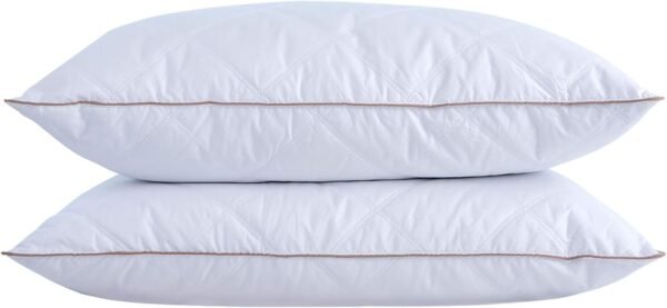 puredown® Goose Feathers and Down Pillow with Diamond Quilting with 100% Cotton Cover, Pack of 2, Standard Size