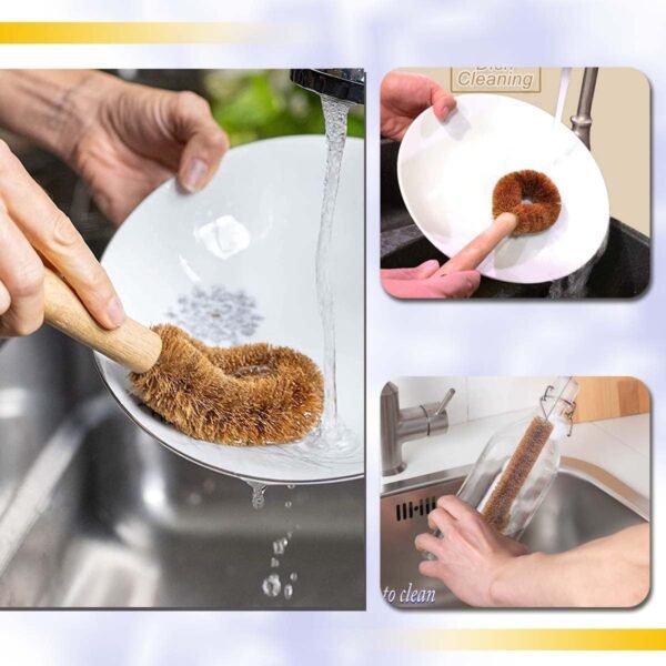 Kitchen Scrub Brush Set Household Cleaning Brushes All Natural Cleaning Brushes for Dish/Bottle/Vegetable/Pan/Pot, Scrubber with Wooden Handle and Coconut Fibers Bristles .Pack of 3 - Image 3