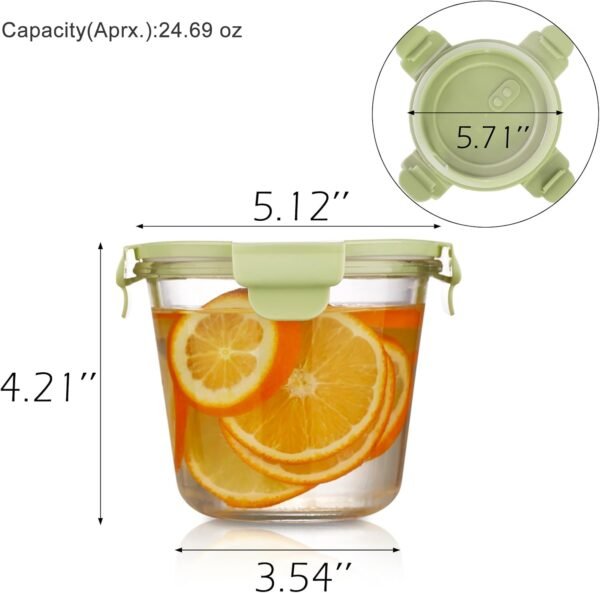 VanEnjoy 23oz 4 Cup Glass Storage Containers with Lids, Airtight Round Food Containers with Lids, Soup Storage Containers Glass Freezer Containers - Image 2