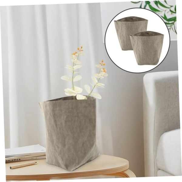Kraft Paper Flowerpot Potato Lids Reusable Fruits Bag Food Washable Kraft Paper Storage Bag Cellophane Pantry Vegetable Pouch Instant Grow Bag Kitchen Planter Plants Pots Nut Grey - Image 3