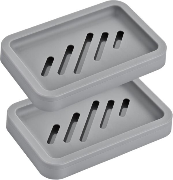 2PCS Mcyye Grey Soap Holders, Premium Plastic Bamboo Soap Dish, Self Draining Soap Dishes Saver for Shower, Bar Soap, Bathroom, Kitchen Sink, Bath tub, Sponge, Easy Clean, Extend Soap Life
