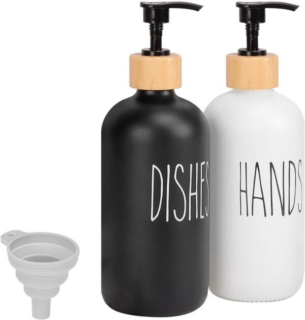 HarJue Glass Soap Dispenser Set, Refillable Dish Soap Pump Dispenser, 2×Hand Soap Dispenser, Kitchen Bathroom Counter Shampoo Conditioner Dispenser (Pump Dispenser Only)
