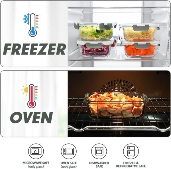 VERONES 24 Pieces Glass Food Storage Containers Set, Airtight Glass Lunch Containers, Glass Meal Prep Containers with Lids,Exclusive of BPA, for Microwave, Oven, Freezer & Dishwasher Friendly,Grey - Image 4